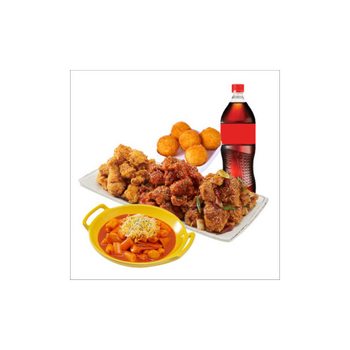(순살/뼈)노랑3종+떡볶이+오리지널치즈볼+콜라1.25L